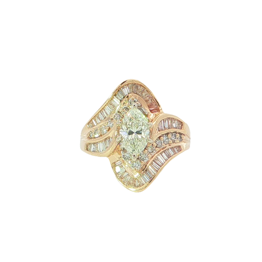 Elegant Gold Multistone Ring With Center Marquise Cut Diamond
