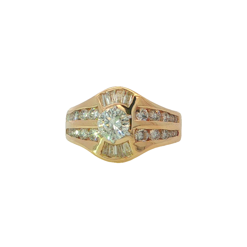 Stunning Yellow Gold Multistone Diamond Ring With Round Brilliant Cut