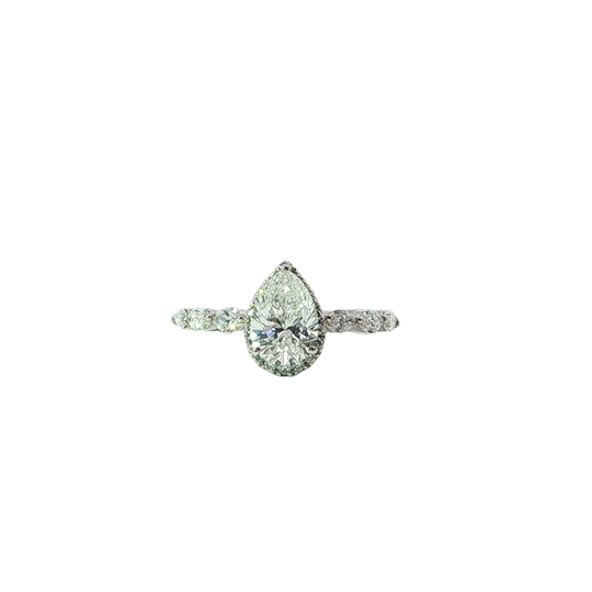 Elegant Pear-shaped Diamond Halo Engagement Ring In White Gold