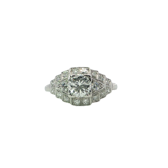 Geometric Art Deco Diamond Ring In Platinum