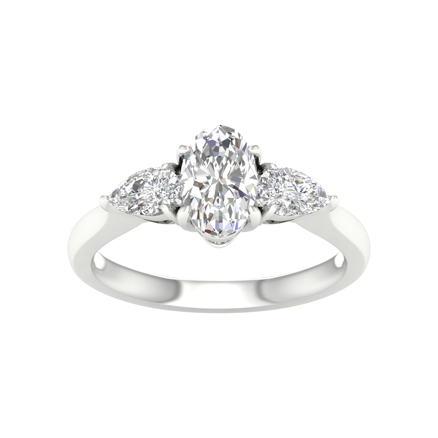 White 14 Karat 3 Stone Ring Size 7 With = 1.05twt Pear F Vs1 Lab-grown Diamondss And 2 = 0.54twt Pear E/f Vs1 Lab-grown Diamondss