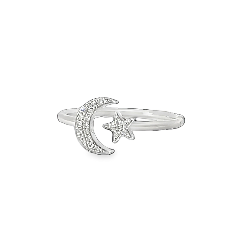 Elegant Diamond Moon And Star Ring