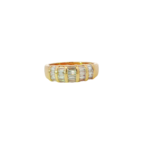 Elegant Yellow Gold Multisone Ring With Baguette Cut Diamonds