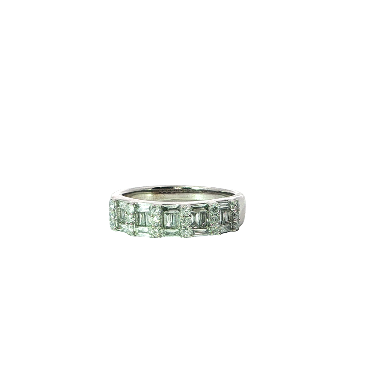 Stunning Baguette And Round Diamond Band Ring In White Gold