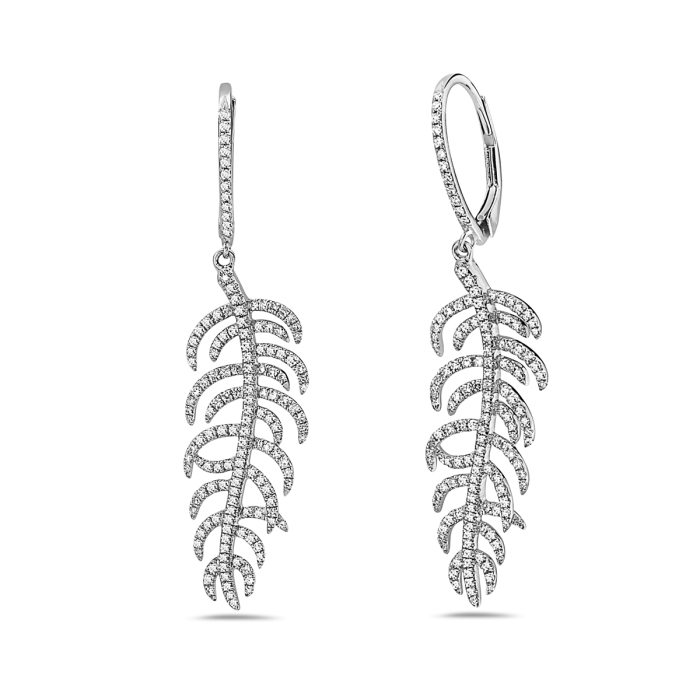 White 14 Karat Feather Diamond Fashion Earrings With 276=0.68tw Round Diamonds