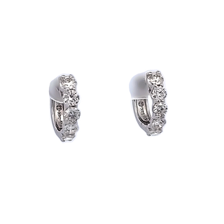 White 14 Karat Huggie Diamond Fashion Earrings With 10=0.89tw Round Diamonds