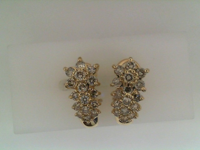 Yellow 14 Karat Euro Back Diamond Fashion Earrings With 32 = 0.70tw Round Diamonds
