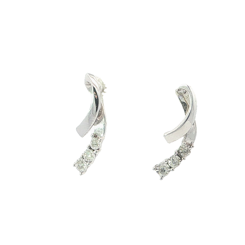 Elegant White Gold Finished Silver Stud Earrings With Round Brilliant Diamonds