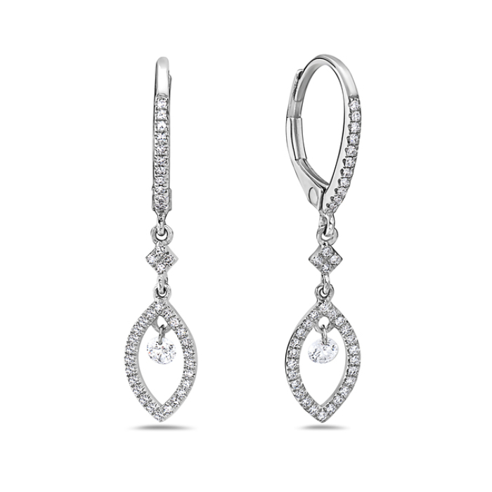 Elegant Round Brilliant Cut Diamond Linear Drop Earrings