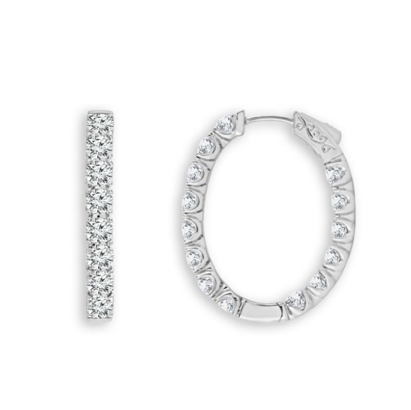 White 14 Karat Medium Hoop Diamond Fashion Earrings With = 2.00twt Round Diamonds