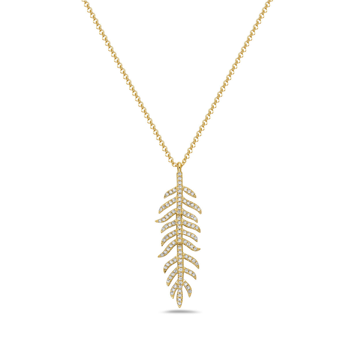 Lady's White 14 Karat Feather Pendant With 101=0.24tw Round Diamonds