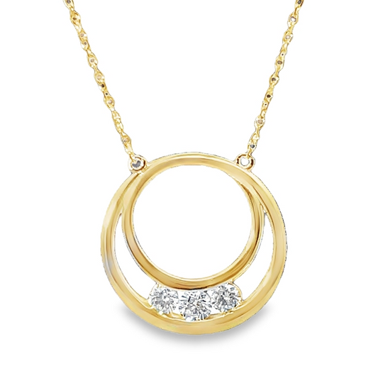 Lady's Yellow 14 Karat Circle Pendant With 3 = 0.27tw Round Diamonds