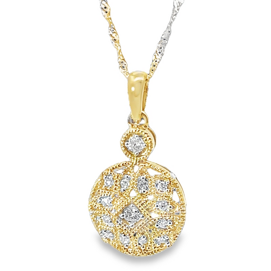 Elegant Gold Diamond Pave Set Filigree Pendant