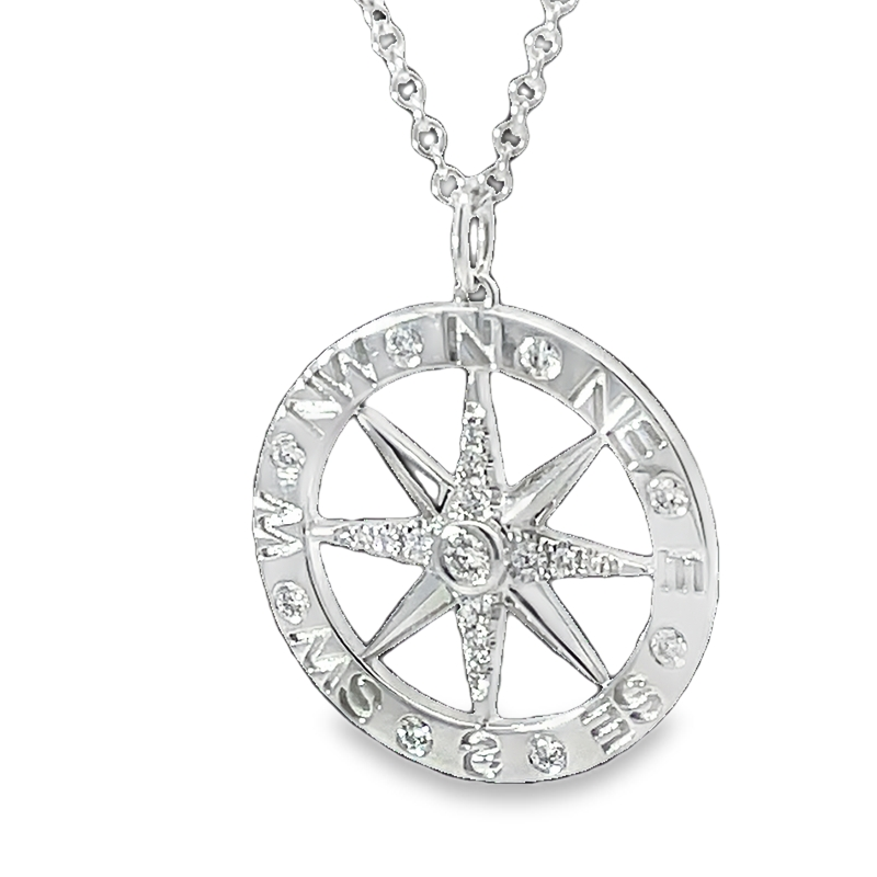 Beautiful White Gold Diamond Compess Pendant