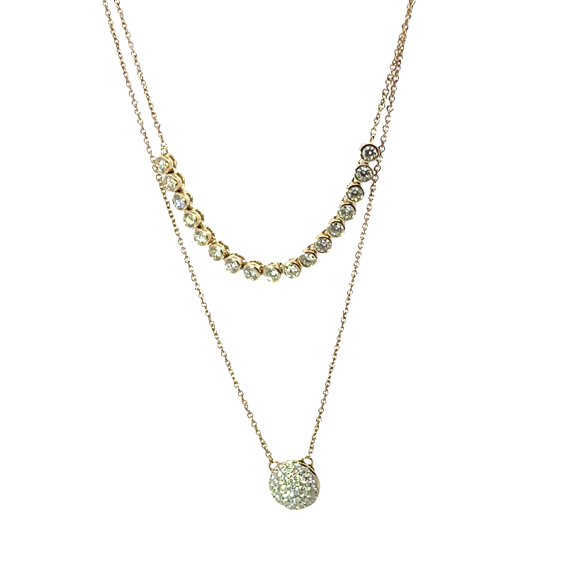 Elegant Gold Layered Necklace With Diamond Pave Pendant