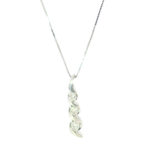 Stunning Spiral Diamond Pendant Necklace In White Gold