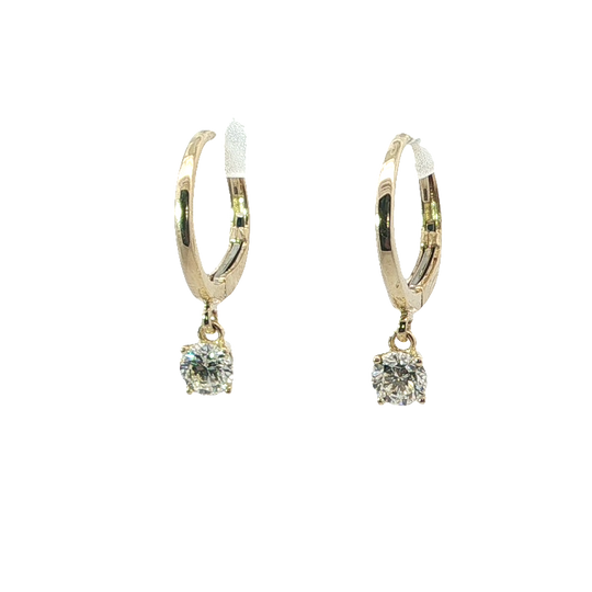 Elegant Round Brilliant Cut Diamond Yellow Gold Drop Earrings