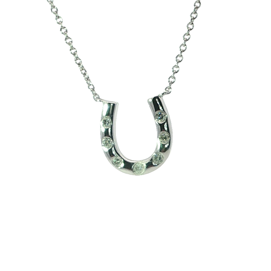 Elgant White Gold Horseshoe Diamond Charm Necklace