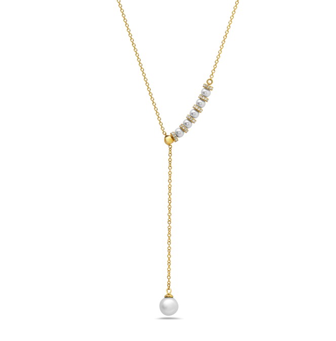 Elegant Diamond And Pearl Charm Necklace