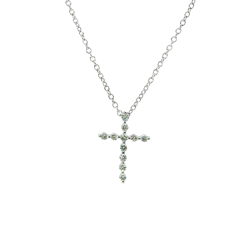 Elegant Round Brilliant-cut Diamond Cross Pendant Necklace