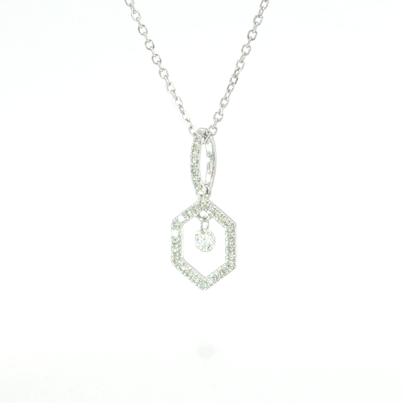 Stunning Diamond Hexagon Pendant Necklace In White Gold