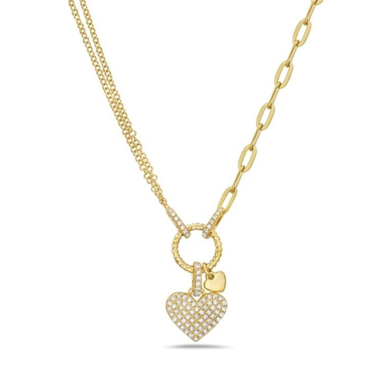Asymmetrical Yellow Gold Diamond Heart Charm Necklace