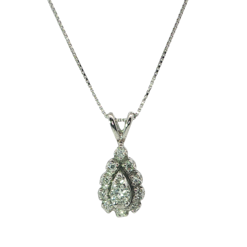 Elegant Pear-shaped Diamond Halo Pendant In White Gold