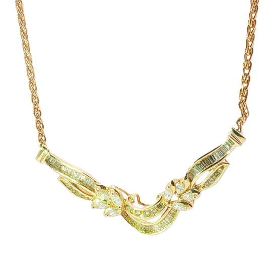 Stunning Yellow Gold Diamond Baguette Step-cut Necklace