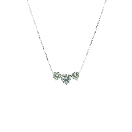 Elegantthree-stone Round Brilliant Diamond Cluster Necklace