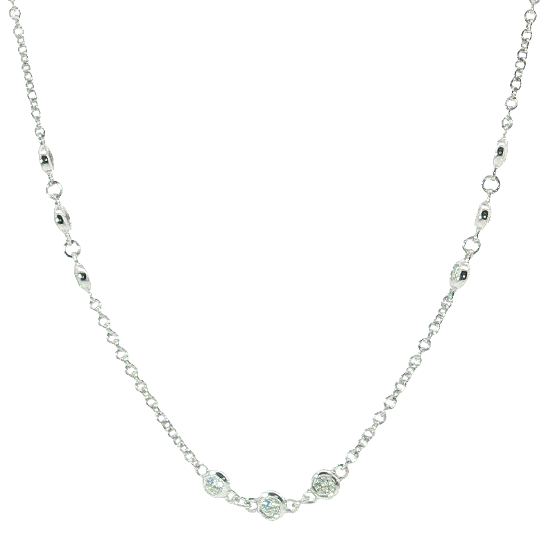 Elegant Stationed Bezel-set Round Brilliant Diamond Chain Necklace