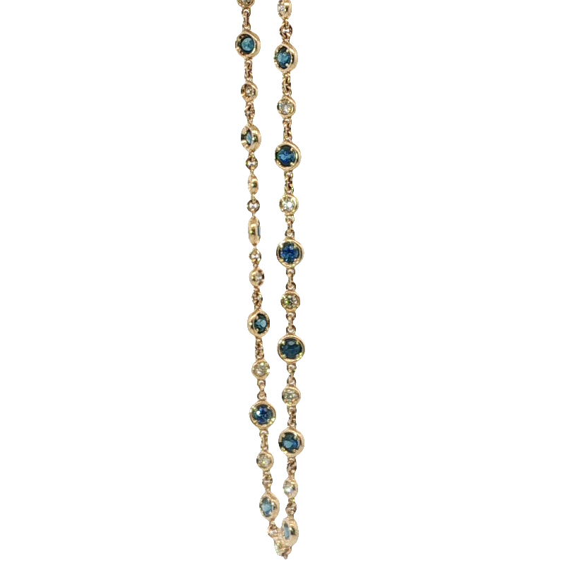 Elegant Gold Chain Bracelet With Deep Blue Sapphires And Diamonds