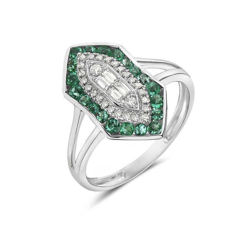 14k Diamond And Emerald Ring