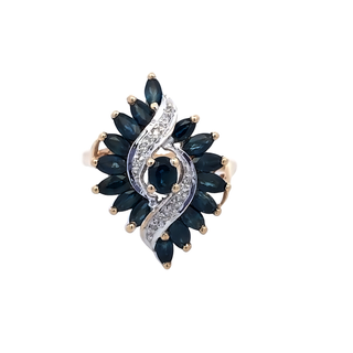 14k Yellow Gold Diamond And Sapphire Ring