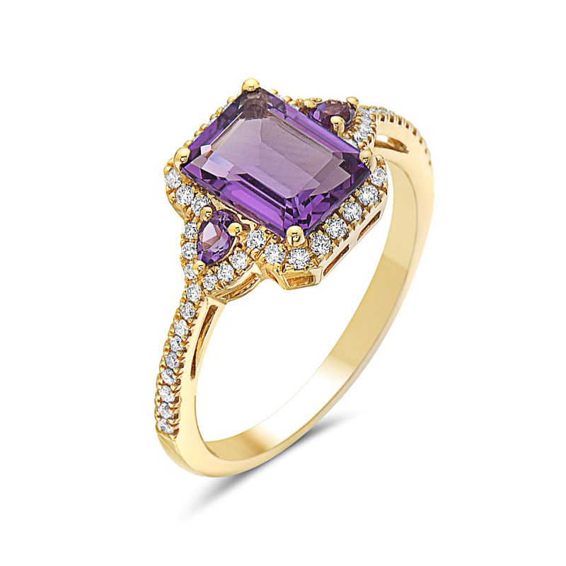 14k Diamond And Amethyst Ring