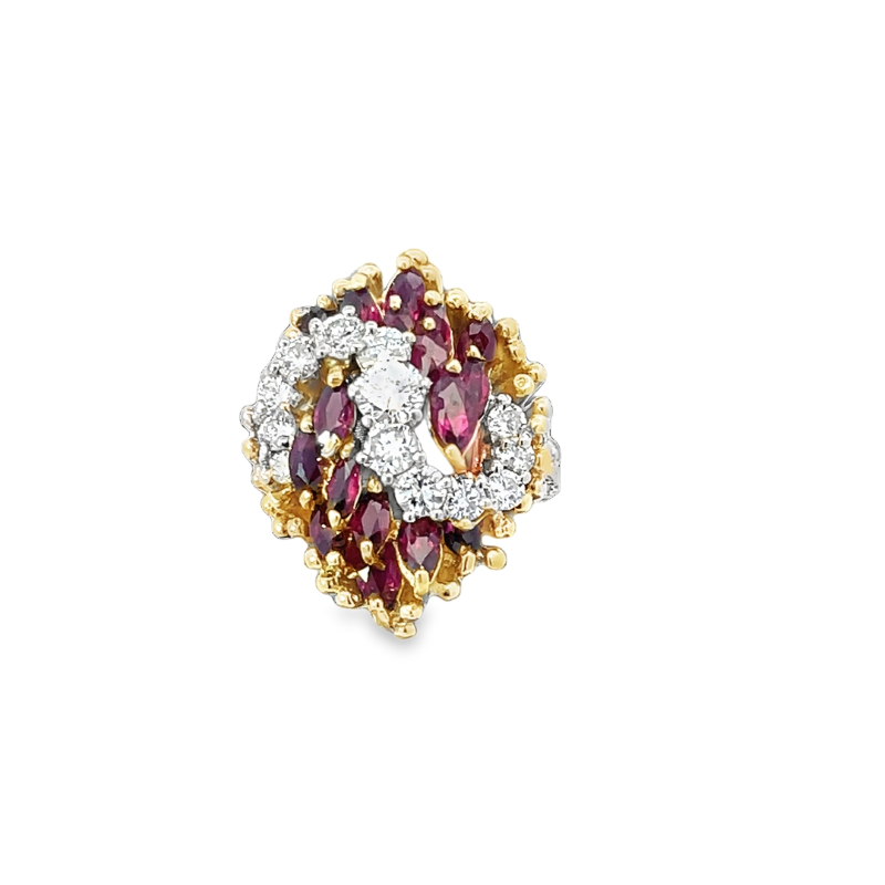 Stunning Diamond And Ruby Floral Design Ring