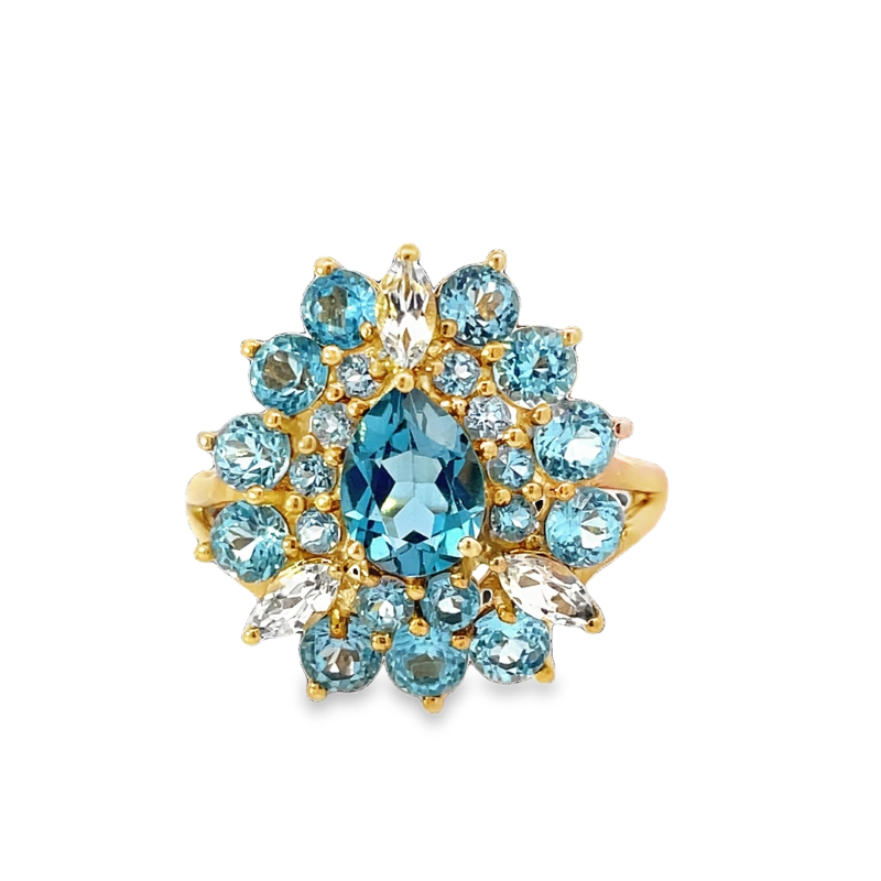 Stunning Blue Topaz Floral Ring