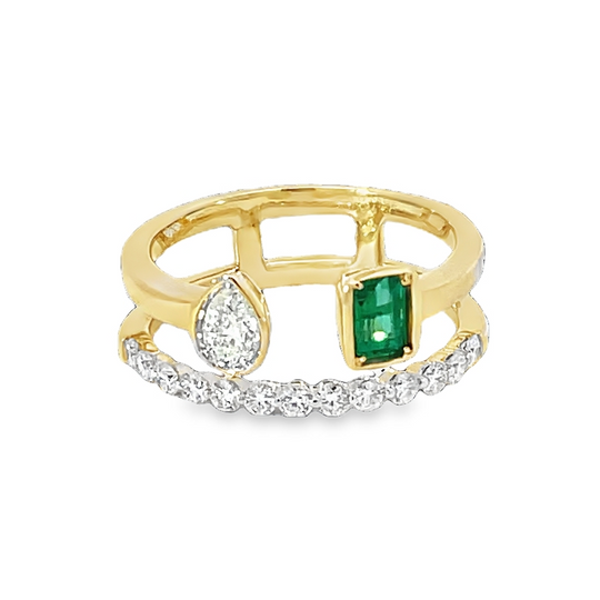 Yellow Gold Multistone Ring With Emerald