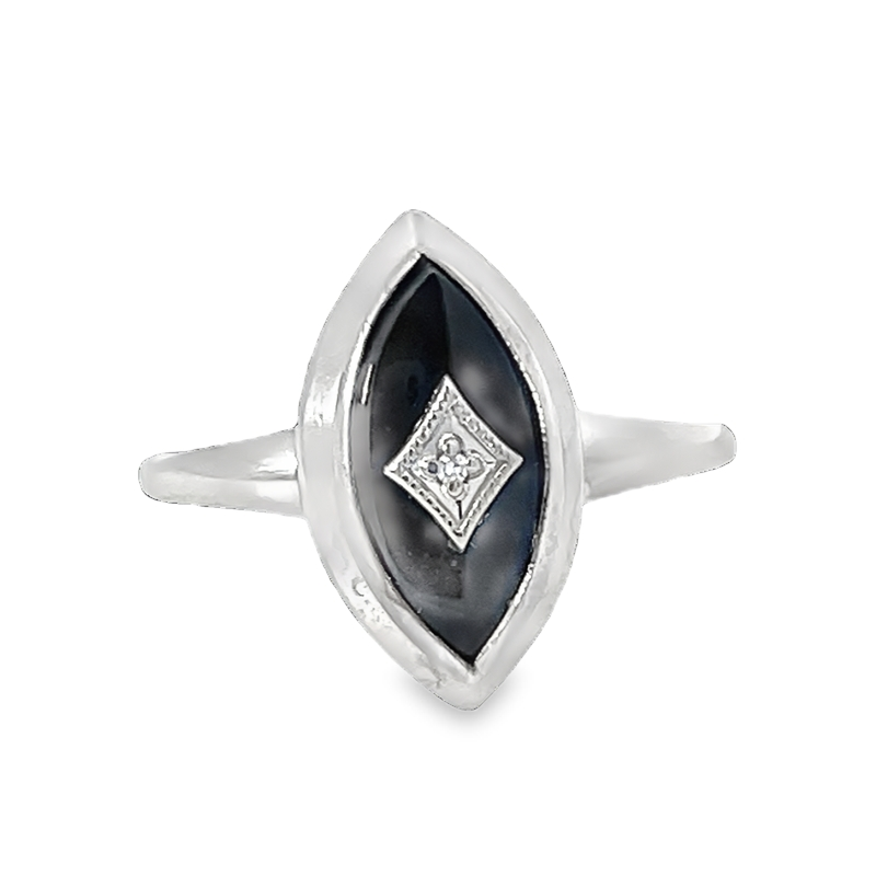 Elegant Onyx And Diamond Ring
