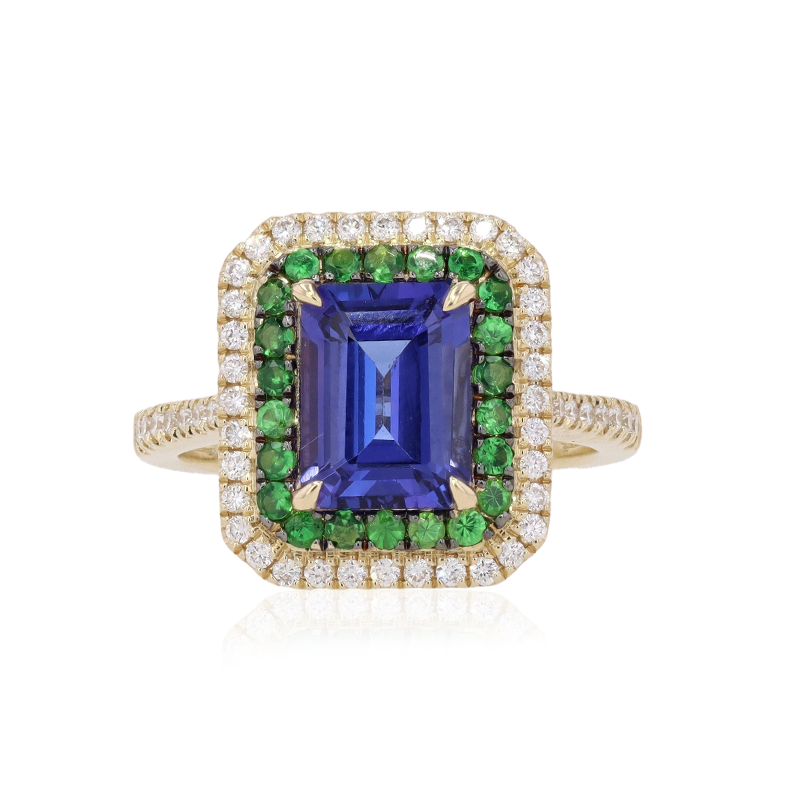 Exquisite Tanzanite, Tsavorite And Diamond Ring
