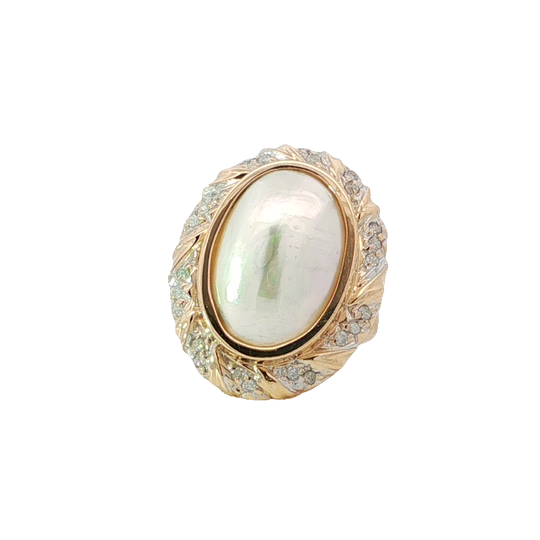 Yellow Gold Cocktail Ring With Oval Cabochon Pearl