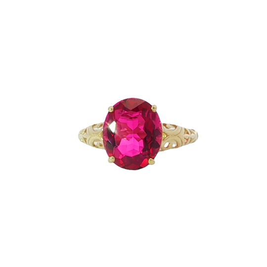 Elegant Yellow Gold Lab Created Ruby Ring
