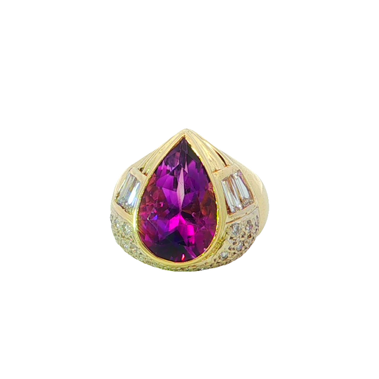Elegant Pear Amethyst And Diamond Cocktail Ring