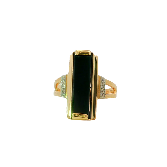 Elegant Yellow Gold Emerald Cut Onyx Ring