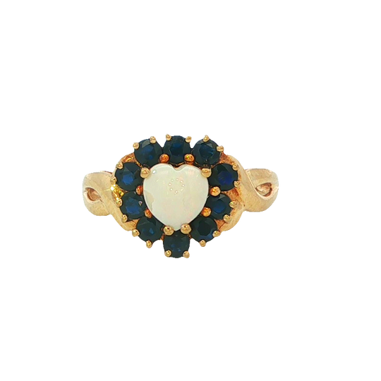Elegant Yellow Gold Ring With Heart Opal And Accent Stones
