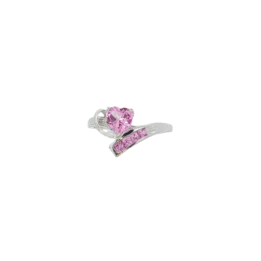 Elegant Heart-shaped Created Pink Stones Ring In White Gold