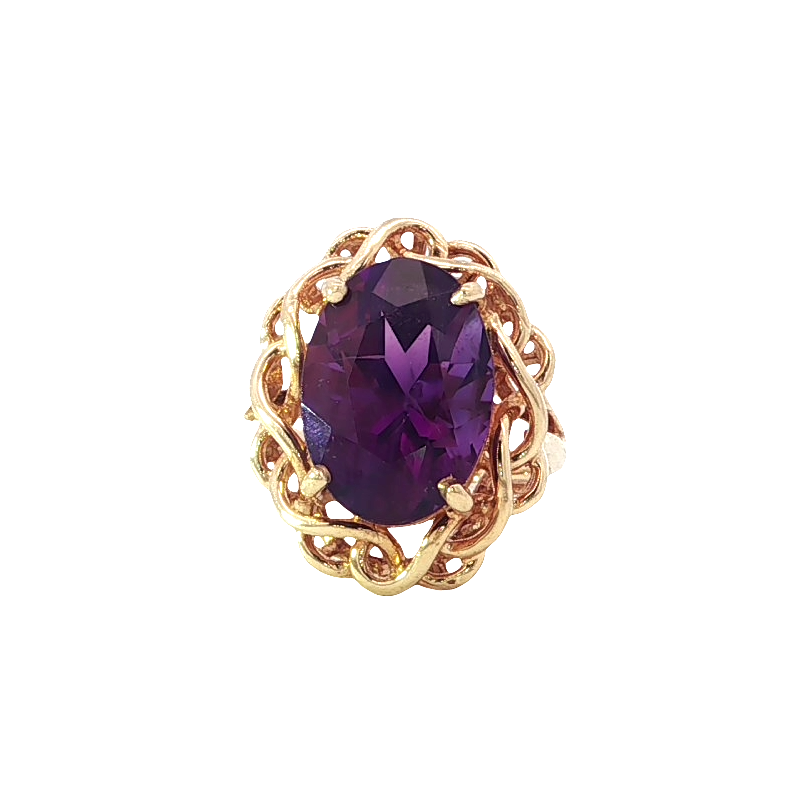 Yellow Gold Cocktail Ring With Oval Amethyst Cabochon