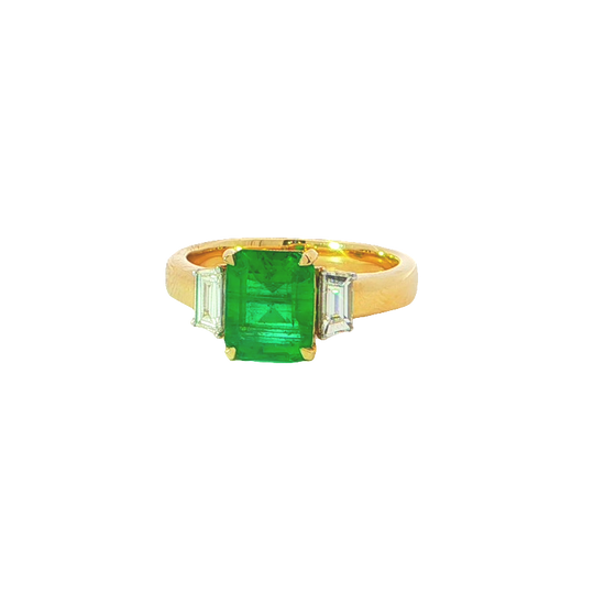 Elegant Yellow Gold Emerald And Diamond Ring