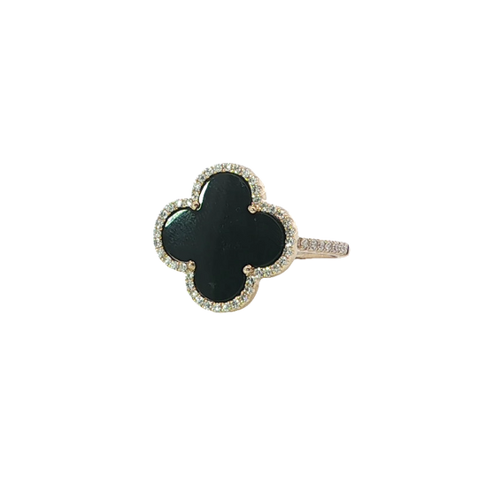 Elegant Yellow Gold Onyx Cabochon Floral Cocktail Ring