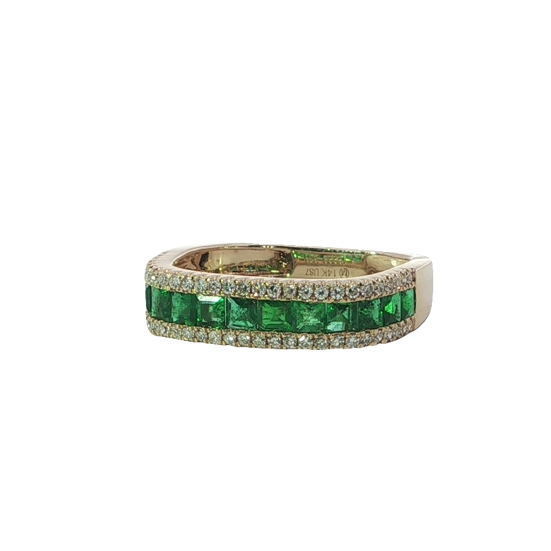 Stunning Square Step-cut Emerald And Diamond Accent Ring