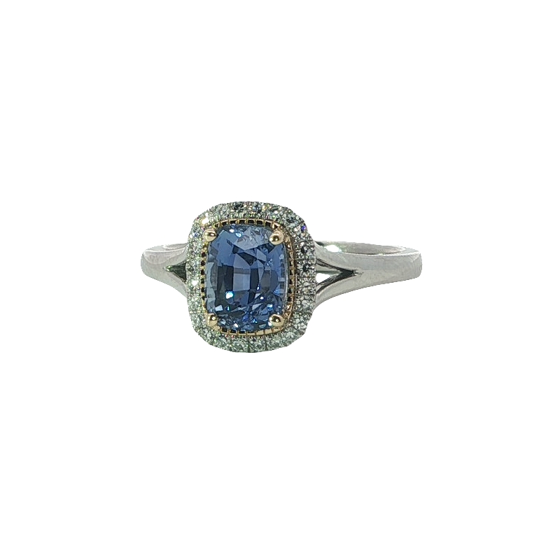 Beautiful Diamond And Cushion Cut Medium Blue Sapphire